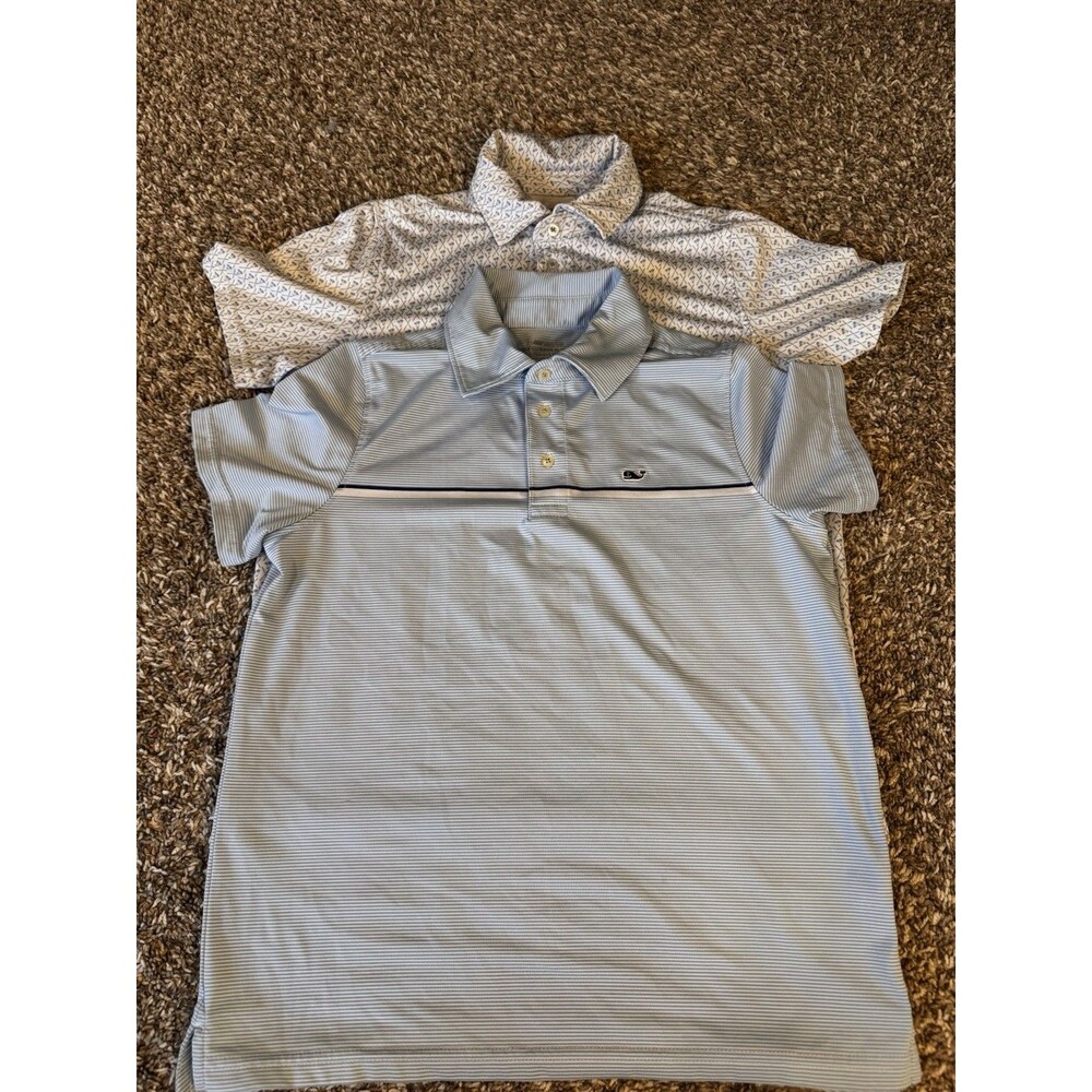 Vineyard Vines Boys M 12-14 Performance Polo Shirts Lot 2 Blue Golf Whale